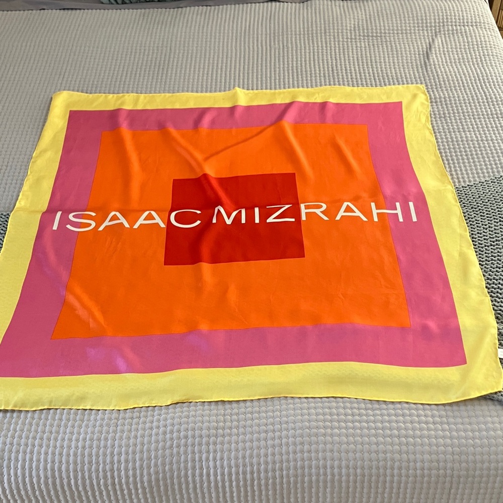 Isaac Mizrahi Bold Red and Orange 100% Silk Scarf